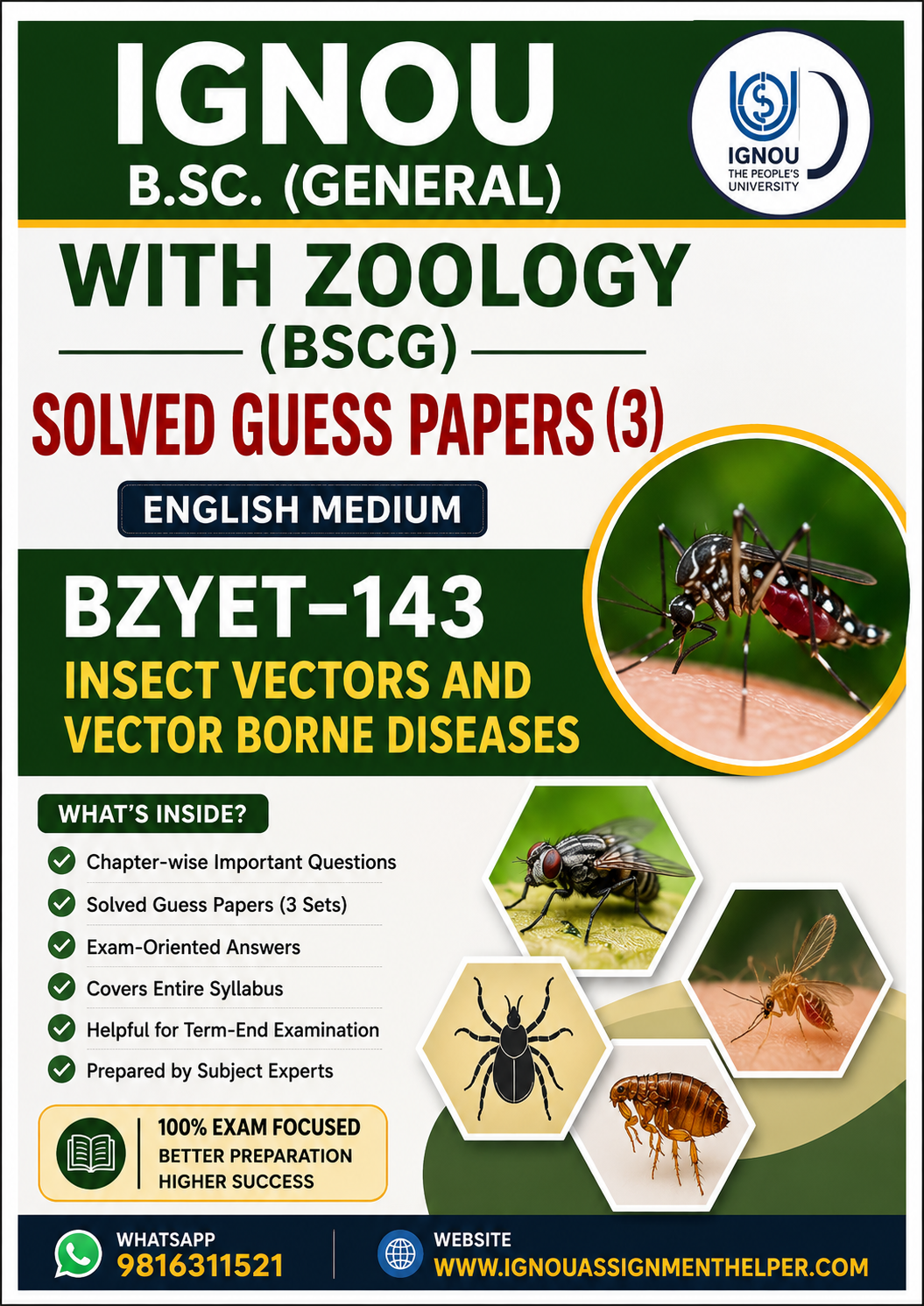 BZYET-143: Insect Vectors and Vector Borne Diseases | Solved Guess Papers | English Medium