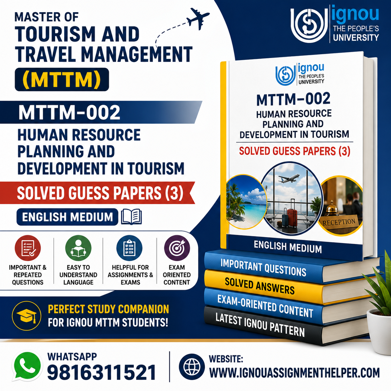 MTTM-002 Human Resource Planning and Development in Tourism | Solved Guess Papers (3) | English Medium ✈️📚