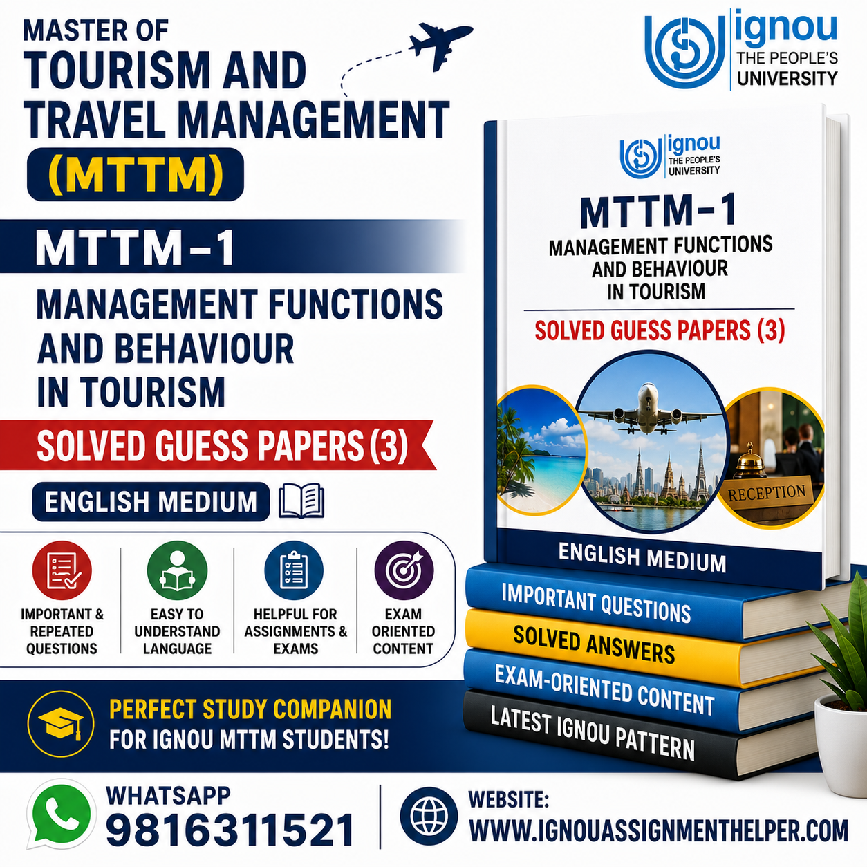 MTTM-1: Management Functions and Behaviour in Tourism | Solved Guess Papers (3) | English Medium