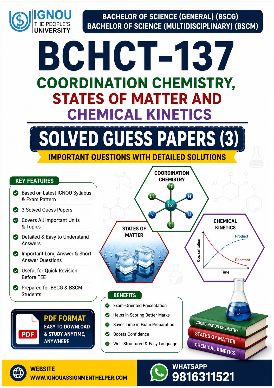 BCHCT-137 Coordination Chemistry, States of Matter and Chemical Kinetics Solved Guess Papers (3) | BSCG/BSCM | ENGLISH MEDIUM