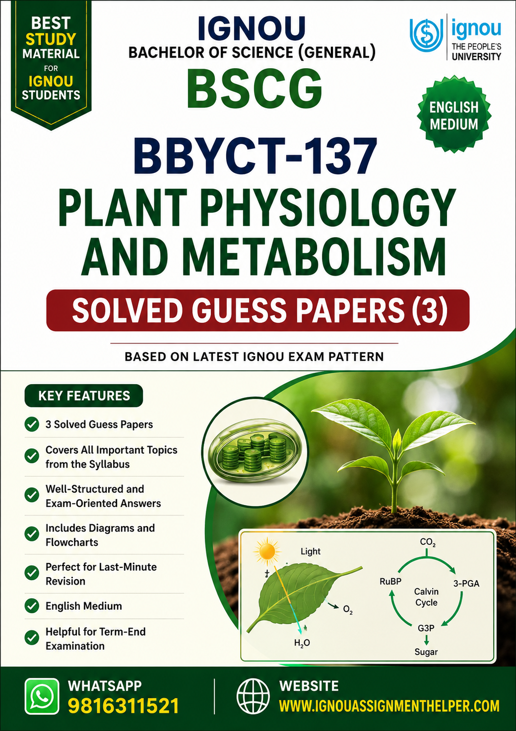 BBYCT-137 Plant Physiology and Metabolism Solved Guess Papers (3) | BSCG | English Medium | IGNOU PDF